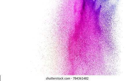 Abstract Pink Dust Explosion On  White Background. Abstract Pink Powder Splattered On White  Background, Freeze Motion Of Pink Powder Exploding.