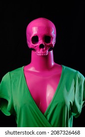 Abstract Pink Manikin Lady With Skull As Concept For Womens Health Issues