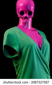 Abstract Pink Manikin Lady With Skull As Concept For Womens Health Issues