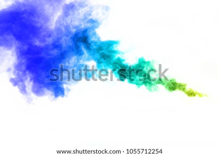 Abstract pink powder explosion. Closeup of pink dust particle splash isolated on white background