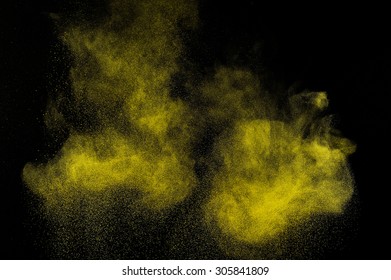 Abstract pink powder explosion on black background..