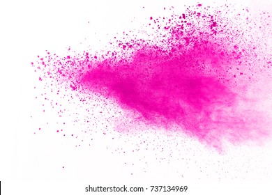 abstract pink powder splatted background,Freeze motion of color powder exploding/throwing color powder,color glitter texture on white background