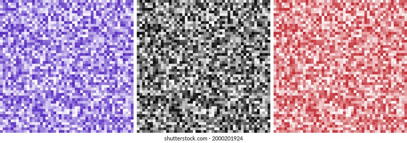 Abstract pixel backgrounds set. Black, violet, red colors. Pixel pattern. 
