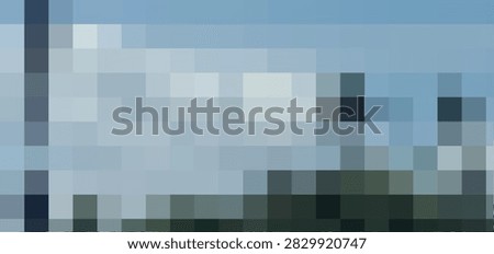 Abstract pixelated horizontal background featuring sky blue, light grey, and dark green mosaic grid pattern, modern digital art texture.