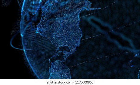 Abstract planet earth. Blue map of the world from the  points.Global network connection. 