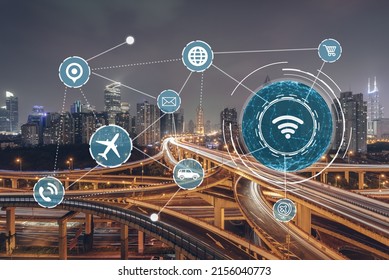 Abstract Point And Line Connection Design, Big Data Connection, The Technical Concept Of Smart City In The Future.