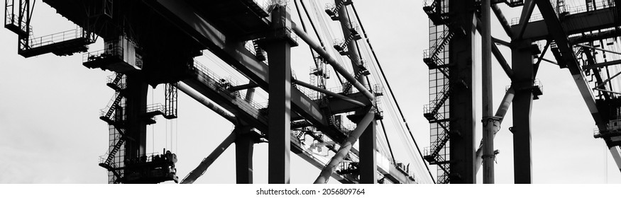 Abstract Port Container Cranes Structure Black And White Banner