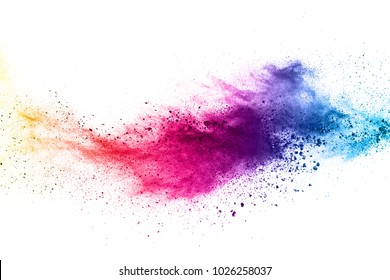 abstract powder splatted background. Colorful powder explosion on white background. Colored cloud. Colorful dust explode. Paint Holi.

