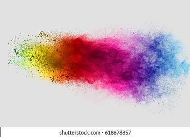 abstract powder splatted background. Colorful powder explosion on white background. Colored cloud. Colorful dust explode. Paint Holi. - Shutterstock ID 618678857