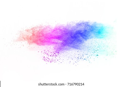 abstract powder splatted background. powder explosion on white background. Colored cloud. Colorful dust explode. Paint Holi.