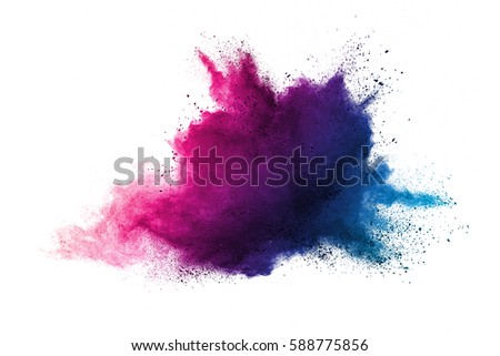 abstract powder splatted background. Red powder explosion on white background. Colored cloud. Colorful dust explode. Paint Holi.