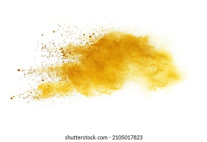 Abstract powder splatted background,Freeze motion of yellow powder exploding, throwing orange dust on white background. - Shutterstock ID 2105017823