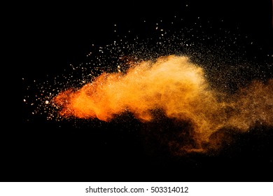 Abstract Powder Splatted Background,Freeze Motion Of Orange Powder Exploding/throwing Orange Dust