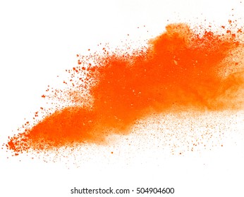 Abstract Powder Splatted Background,Freeze Motion Of Orange Dust Exploding/throwing Orange Powder