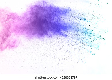 Abstract Powder Splatted Background,Freeze Motion Of Color Powder Exploding/throwing Color Powder,color Glitter Texture On White Background