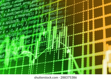 Abstract programming developer computer script source code and financial graph background. Shallow depth of field selective focus effect. (MORE SIMILAR IN MY GALLERY)