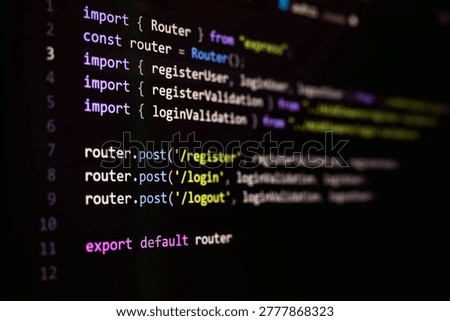 Abstract programming interface displayed on a dark computer screen with colorful syntax highlights, representing cybersecurity, software development, digital systems, coding technology, and futuristic innovation.