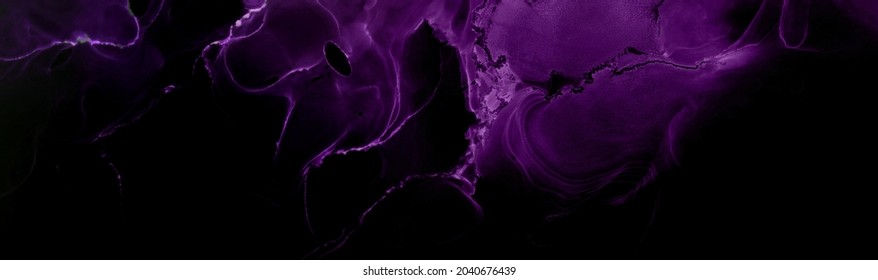 Abstract Purple Black Background, Violet Color Alcohol Ink Explosion Stains And Blots, Exoplanet Sky Ocean, Acrylic Wallpaper Print Materials