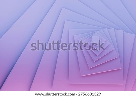 Abstract purple layered frames form endless recursive portal with smooth matte surfaces. Abstract geometric background with vortex pattern. For tech intros, app loading screens, creative VR branding. 