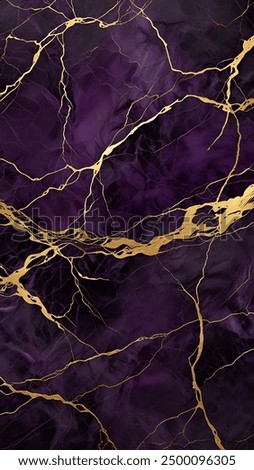 Abstract Purple Marble Background with Golden Accents