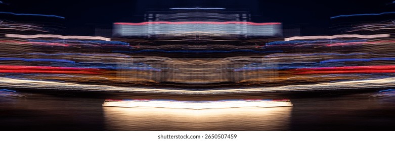 Abstract Rainbow light trails on the dark background