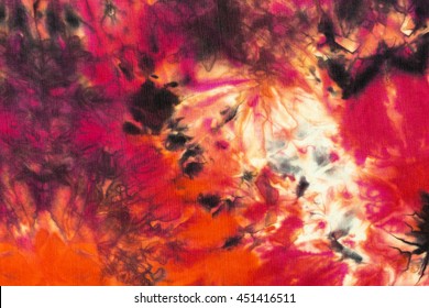 Abstract Red And Black Tie Dye On Silk Fabric Background