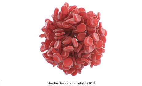 Abstract Red Blood Cells Clot In The Shape Of A Sphere Isolated On White Background. Scientific And Medical Concept. Transfer Of Important Elements In The Blood To Protect The Body. 3d Illustration