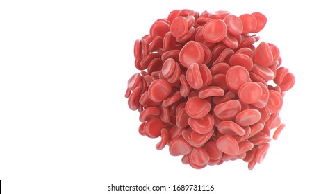 Abstract Red Blood Cells Clot In The Shape Of A Sphere Isolated On White Background. Scientific And Medical Concept. Transfer Of Important Elements In The Blood To Protect The Body. 3d Illustration