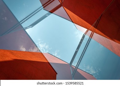 Abstract Red Building Blue Sky