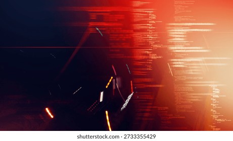 Abstract red digital computer programmer code with motion blur and light streaks, computer generated