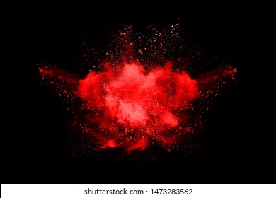 Abstract Red Powder Explosion On Black Background.abstract Red Powder Splatted On Black Background. Freeze Motion Of Red Powder Exploding.