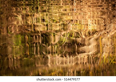 Abstract Reflections In Pond Surface At Dusk