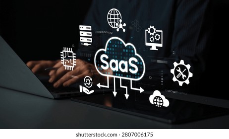 Abstract representation of cloud technology with SaaS concepts showcasing digital transformation and innovation in business environments. Entropy.