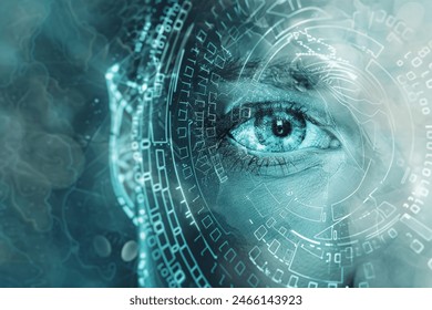 an abstract representation of digital identity protection with overlapping layers of biometric data, encryption keys, and authentication protocols.	 - Powered by Shutterstock