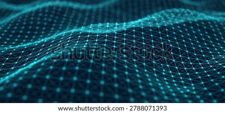 An abstract representation of a digital landscape, featuring interconnected lines and nodes that form a wave-like structure, conveying a sense of depth and technology.