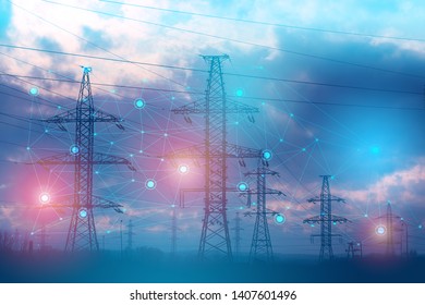 an abstract representation of solving problems using artificial intelligence to increase reliability and reduce losses and accidents during the transmission of electrical energy - Shutterstock ID 1407601496