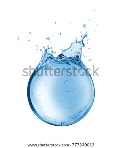 Abstract reservoir of water in the form of a sphere, isolated on a white background