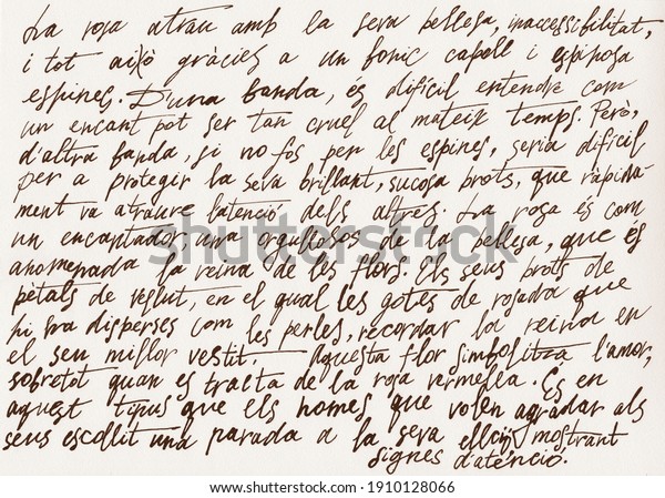Abstract retro unreadable brown\
ink-written text.Old manuscript letter with vintage handwriting\
calligraphy texture.Grungy textured paper background.Scrapbook\
inscription design\
template.Lettering.