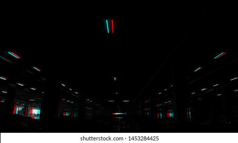 Abstract RGB Glitch Dark Parking In Building.