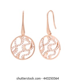 Abstract In Round Shape Earring Rose Gold Jewelry. Isolated