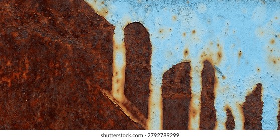 Abstract Rust Texture with Blue Paint and Urban Silhouette Pattern                              