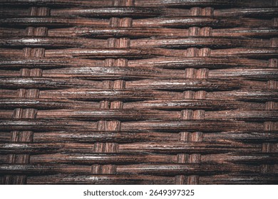 abstract rustic basket weave texture pattern in brown retro background with copy space