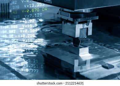The abstract scene of EDM process and G-code data background. The mold and die manufacturing process by Electric Discharge Machine.