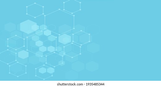 Abstract Science Medical Pastel Blue Background. Hexagon Geometric Design