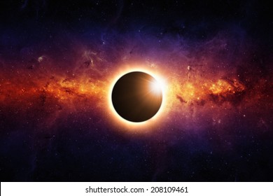 Abstract scientific background - full sun eclipse, red galaxy in space. Elements of this image furnished by NASA/JPL-Caltech