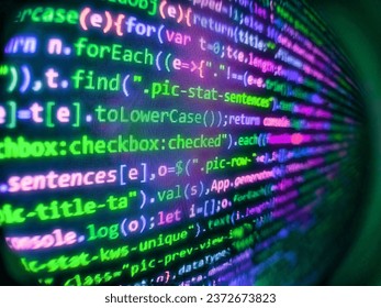 Abstract screen of software. Mining Cryptocurrency process program on display PC. Programming code screen of software development. Software development