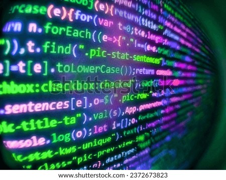 Abstract screen of software. Mining Cryptocurrency process program on display PC. Programming code screen of software development. Software development