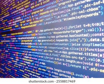Abstract screen of web developer. Provided full access to the server. Random blue numbers isolated on black. Website theme code close up. Software developer screen. Computer code background.