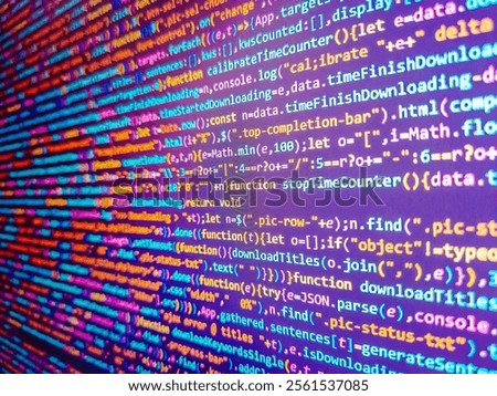 Abstract screen of web developer. Software developer coding screen. Binary code superimposed on a circuit board. Provided full access to the server. Blockchain concept. Blue binary code.