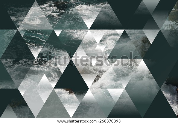 abstract sea geometric wall mural with triangles, water waves